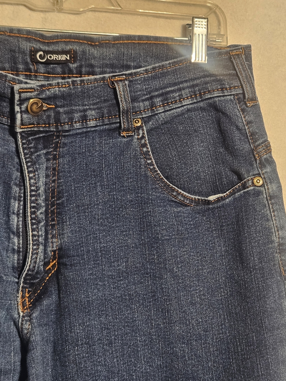 Origins Dark Blue Denim Jeans with Orange Stitching - Picture 6 of 11